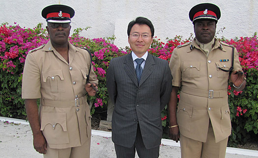 From left: Robert Sherman-Young, director of the drug enforcement unit; David Jea, US Embassy Narcotics Affairs Officer; and Anthony Ferguson, assistant commissioner of crime management
