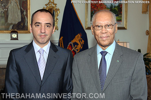 Governor General Sir Arthur Foulkes (right) meets Ernesto Soberón Guzmán, Ambassador of the Republic of Cuba