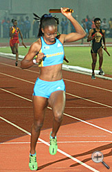 Athletes test out the running track.