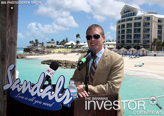 Adam Stewart speaks to members of the local and international press