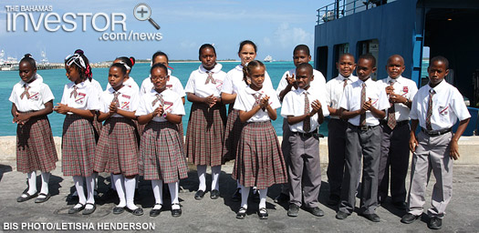 Students of Morrisville Primary School attended the contract signing ceremony in Clarence Town, Long Island. (BIS photo/Letisha Henderson)