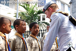 Prince Harry greets members of the Scout Association.