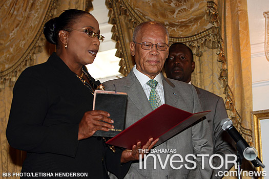 Cleola Hamilton sworn in as Parliamentary Secretary in the Ministry of Foreign Affairs and Immigration during an appointment Ceremony of Parliamentary Secretaries at Government House May 14