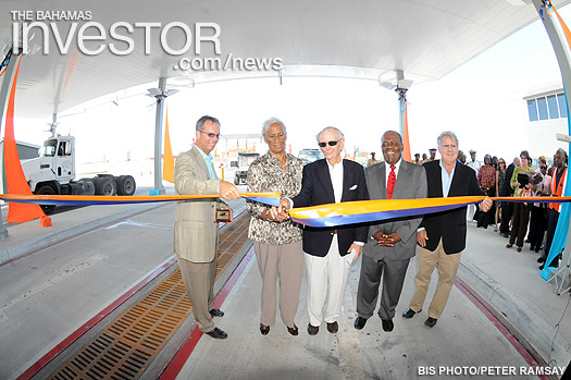 Cutting the ribbon to officially open the new Nassau Container Port at Arawak Cay