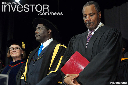 College president Betsy Vogel-Boze; college council deputy chair, Earl Cash; and guest speaker Franklyn Wilson