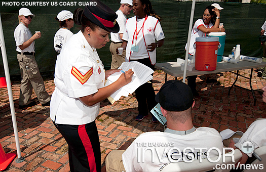 Bahamas Police Force officer processes actors during exercise