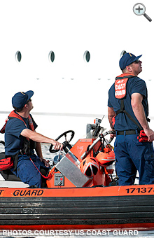 Coast Guard Cutter Diamondback approach Royal Caribbean International's Monarch of the Seas