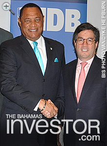 Prime Minister Perry Christie with IDB president Luis Alberto Moreno
