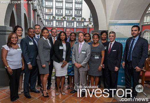 CEO Aliya Allen (centre) with  representatives of the Bahamas financial services industry