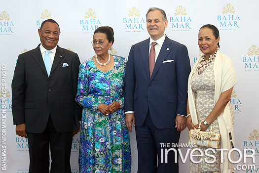 Prime Minister Perry Christie, Governor General Dame Marguerite Pindling, Baha Mar president Graeme Davis, and Bernadette Christie, wife of PM Christie